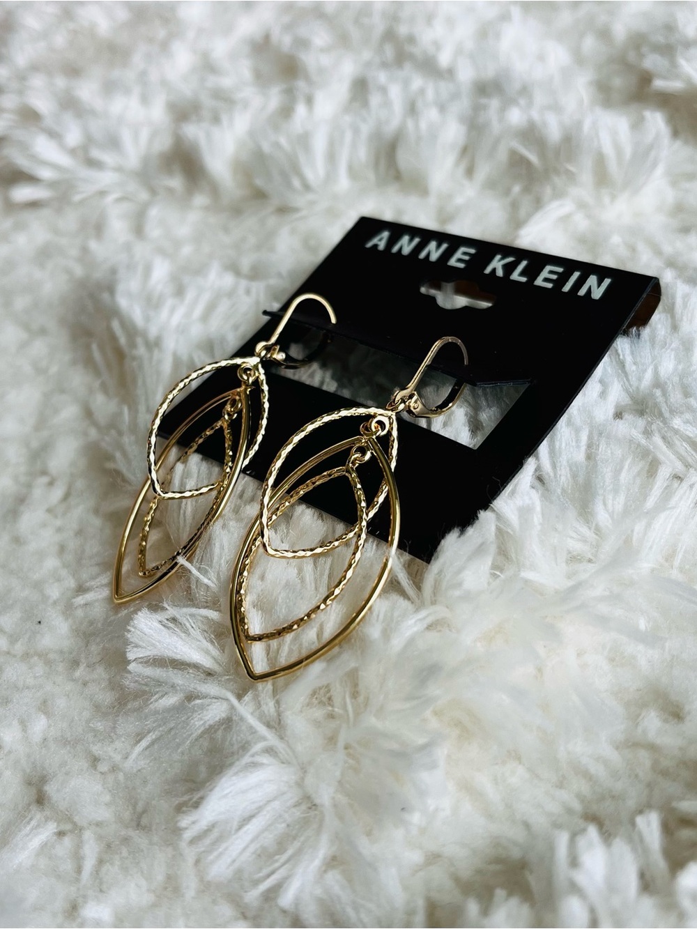 Anne Klein GOLD-TONE TEXTURED ORBITAL DROP EARRINGS - Picture 2 of 8